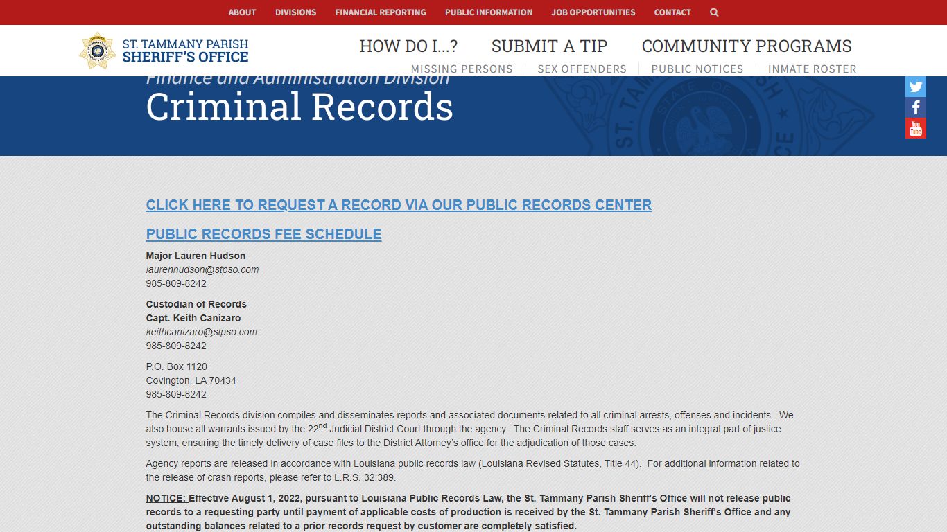 Criminal Records | Finance and Administration | St. Tammany Parish ...