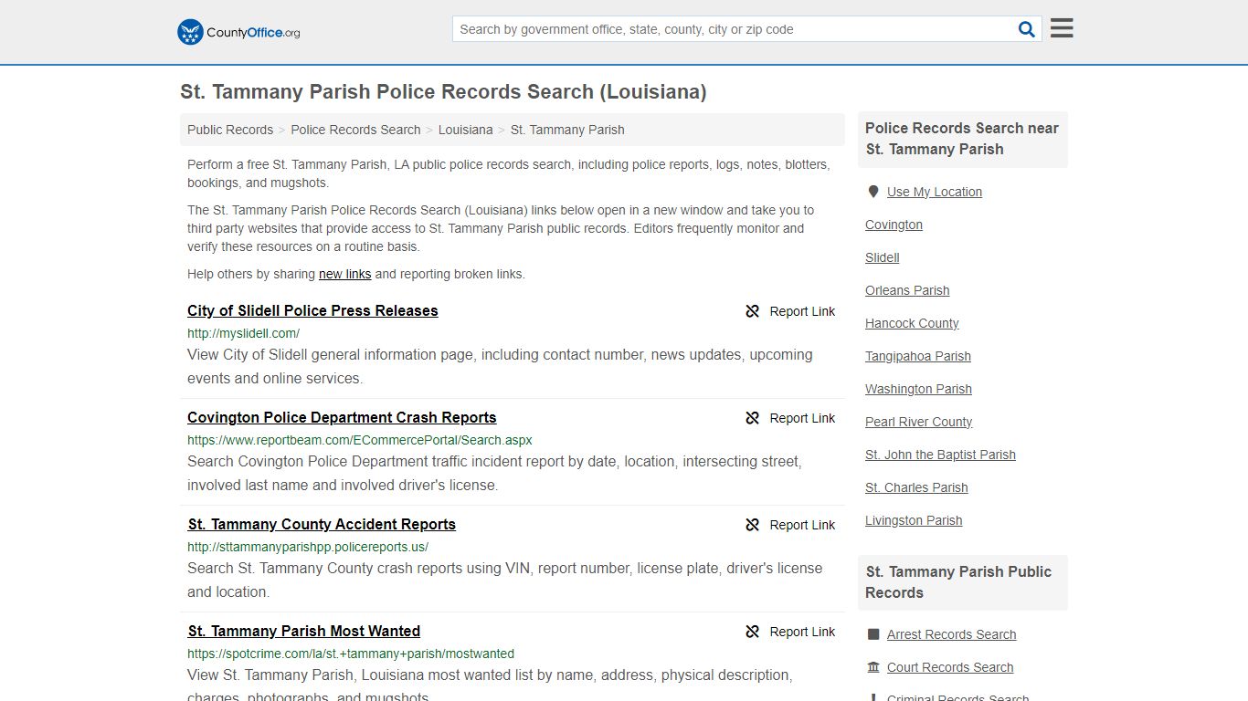 St. Tammany Parish Police Records Search (Louisiana) - County Office