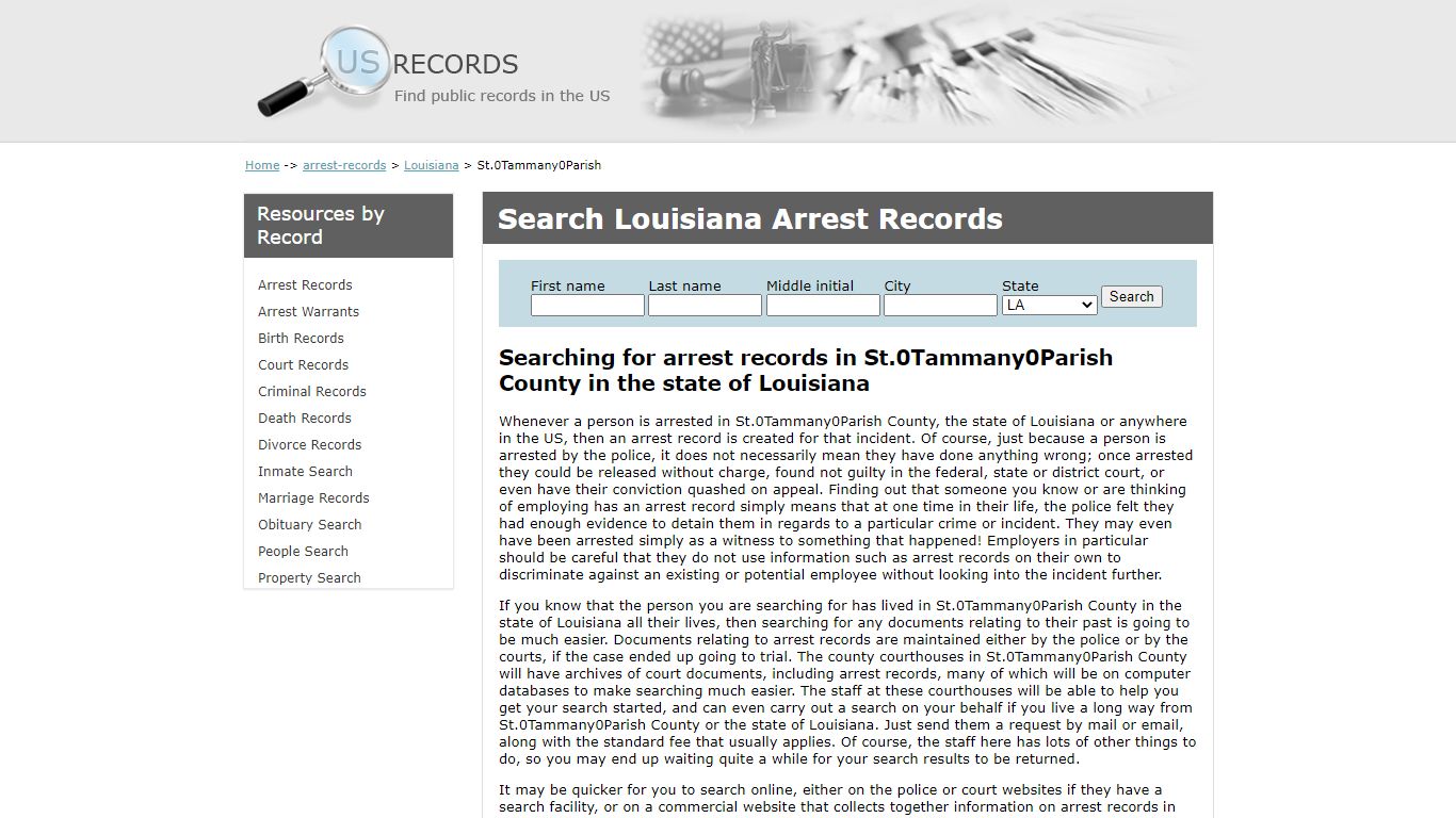 Search Arrest Records St. Tammany Parish Louisiana | US Records